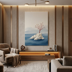 Lone Red Tree on Rock – Watercolor Art Canvas Prints