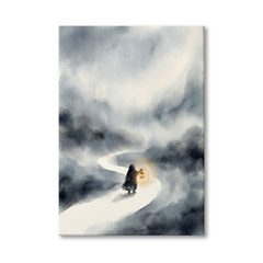 Lantern Walker on the Path – Watercolor Art Canvas Prints