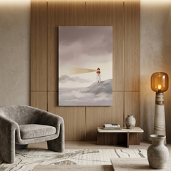 Lighthouse Beam Through the Mist – Watercolor Art Canvas Prints