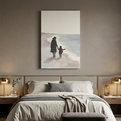 Mother and Child, Quiet Shore – Watercolor Art Canvas Prints