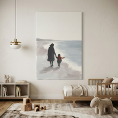 Mother and Child, Quiet Shore – Watercolor Art Canvas Prints