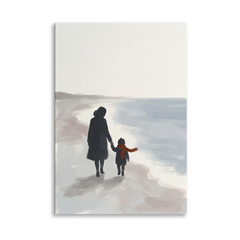 Mother and Child, Quiet Shore – Watercolor Art Canvas Prints