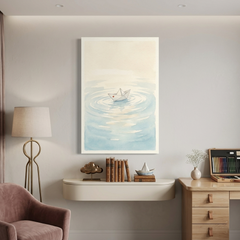 Paper Boat on Calm Ripples – Watercolor Art Canvas Prints