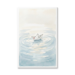 Paper Boat on Calm Ripples – Watercolor Art Canvas Prints