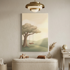 Empty Swing on Rolling Hills – Watercolor Art Canvas Prints