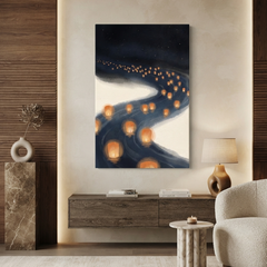 River of Floating Lanterns Cozy Watercolor Canvas Wall Art Prints
