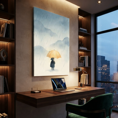 Yellow Umbrella Rainy Day Cozy Watercolor Canvas Wall Art Prints