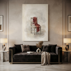 Red Scarf Wooden Chair Cozy Watercolor Canvas Wall Art Prints
