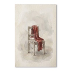 Red Scarf Wooden Chair Cozy Watercolor Canvas Wall Art Prints