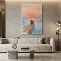 Sunset Jetty Little Friends Cozy Watercolor Canvas Wall Art Prints