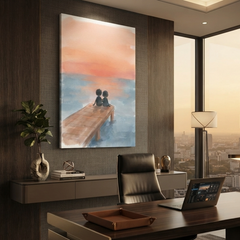 Sunset Jetty Little Friends Cozy Watercolor Canvas Wall Art Prints