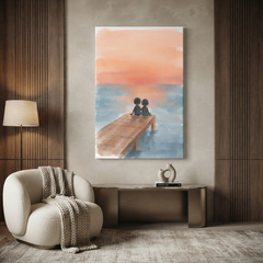 Sunset Jetty Little Friends Cozy Watercolor Canvas Wall Art Prints