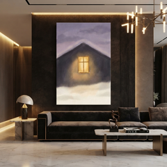 Glowing Window Snowy Night Cozy Watercolor Canvas Wall Art Prints