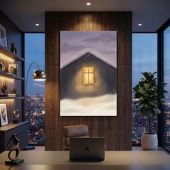 Glowing Window Snowy Night Cozy Watercolor Canvas Wall Art Prints