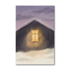 Glowing Window Snowy Night Cozy Watercolor Canvas Wall Art Prints