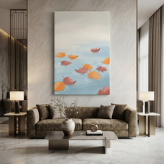 Autumn Leaves Drifting Water Cozy Watercolor Canvas Wall Art Prints