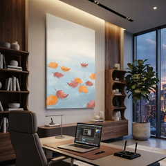 Autumn Leaves Drifting Water Cozy Watercolor Canvas Wall Art Prints