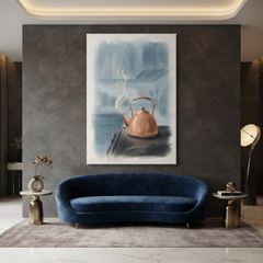 Steaming Copper Kettle Kitchen Cozy Watercolor Canvas Wall Art Prints