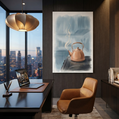 Steaming Copper Kettle Kitchen Cozy Watercolor Canvas Wall Art Prints