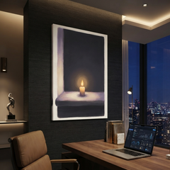 Single Candle Window Glow Cozy Watercolor Canvas Wall Art Prints