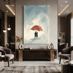 Red Umbrella Rainy Romance Cozy Watercolor Canvas Wall Art Prints