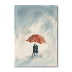 Red Umbrella Rainy Romance Cozy Watercolor Canvas Wall Art Prints