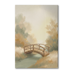 Golden Woodland Wooden Bridge Cozy Watercolor Canvas Wall Art Prints
