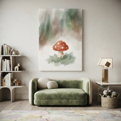 Little Red Forest Mushroom Cozy Watercolor Canvas Wall Art Prints