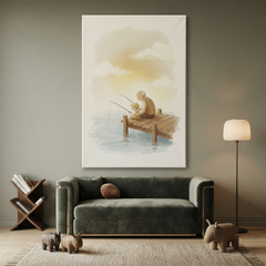 Grandpa and Me Fishing Cozy Watercolor Canvas Wall Art Prints