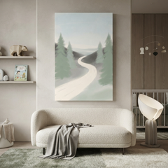 Winding Path Through Pines Cozy Watercolor Canvas Wall Art Prints