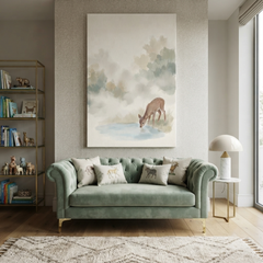 Gentle Deer at Pond Cozy Watercolor Canvas Wall Art Prints