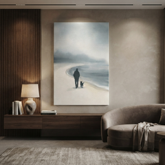 Misty Beach Walk Together Cozy Watercolor Canvas Wall Art Prints