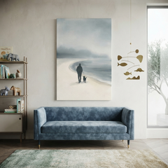Misty Beach Walk Together Cozy Watercolor Canvas Wall Art Prints