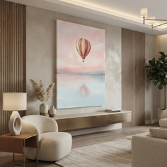 Blush Sky Hot Air Balloon Cozy Watercolor Canvas Wall Art Prints
