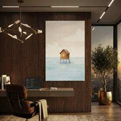 Lone Stilt Hut at Sea Cozy Watercolor Canvas Wall Art Prints