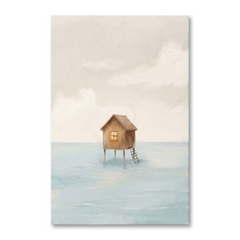 Lone Stilt Hut at Sea Cozy Watercolor Canvas Wall Art Prints
