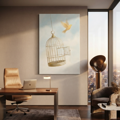 Open Cage Bird Set Free Cozy Watercolor Canvas Wall Art Prints