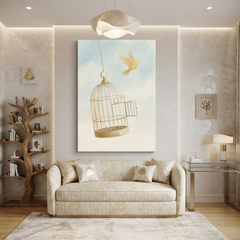 Open Cage Bird Set Free Cozy Watercolor Canvas Wall Art Prints