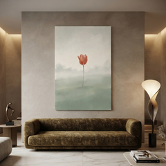 Single Red Tulip Mist Cozy Watercolor Canvas Wall Art Prints