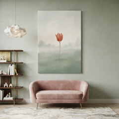 Single Red Tulip Mist Cozy Watercolor Canvas Wall Art Prints