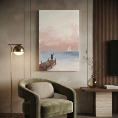 Waving Goodbye Sailboat Jetty Cozy Watercolor Canvas Wall Art Prints