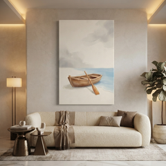 Shoreline Rowboat and Oar Cozy Watercolor Canvas Wall Art Prints