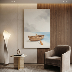 Shoreline Rowboat and Oar Cozy Watercolor Canvas Wall Art Prints