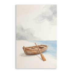 Shoreline Rowboat and Oar Cozy Watercolor Canvas Wall Art Prints