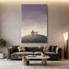 Hilltop Bench Lavender Dusk Cozy Watercolor Canvas Wall Art Prints