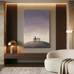 Hilltop Bench Lavender Dusk Cozy Watercolor Canvas Wall Art Prints