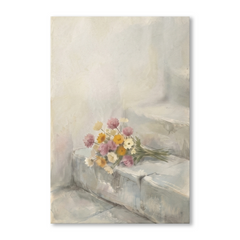 Wildflower Bouquet Stone Steps Cozy Watercolor Canvas Wall Art Prints
