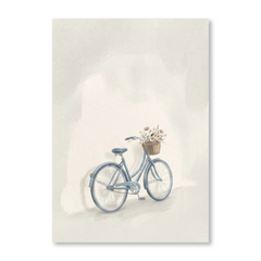 Blue Bicycle Flower Basket Cozy Watercolor Canvas Wall Art Prints