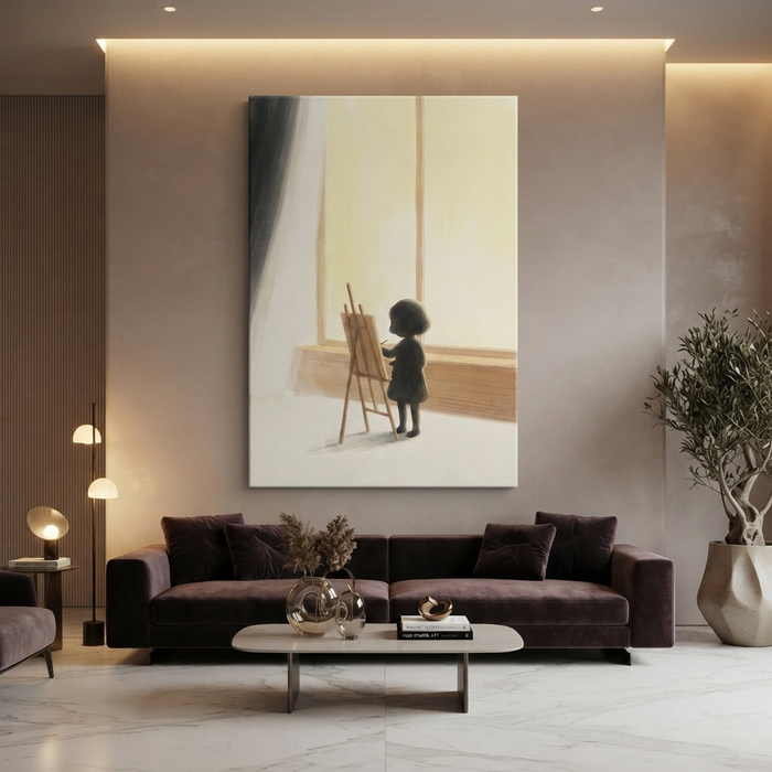 Little Artist Sunlit Easel Cozy Watercolor Canvas Wall Art Prints