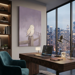 Snowy Owl Lavender Mist Cozy Watercolor Canvas Wall Art Prints